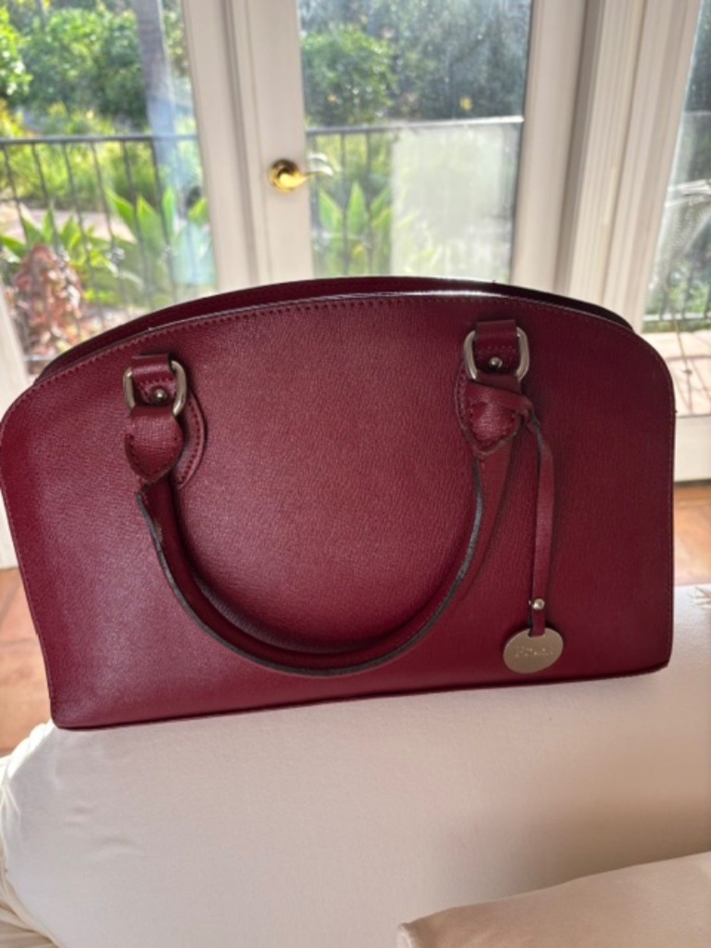 Fiore Deep Red Saffiano Leather Satchel Bag